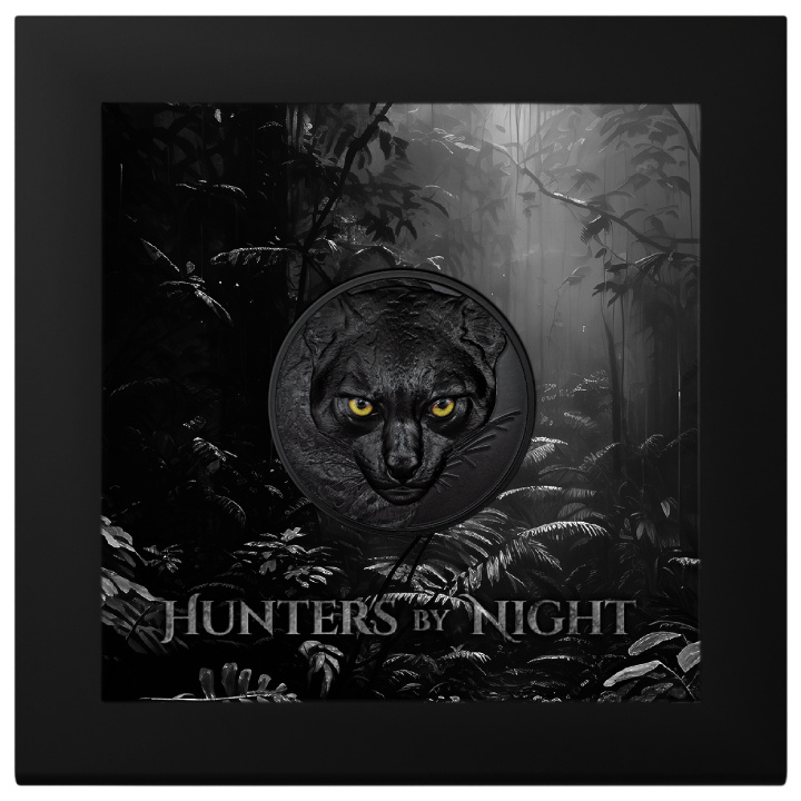 Palau: Hunters by Night - Ocelot coloured 2 oz Silver 2024 Obsidian Black