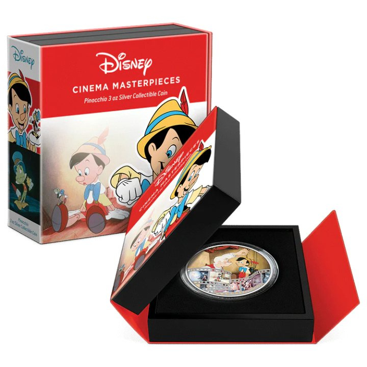 Niue: Disney Cinema Masterpieces - Pinocchio coloreado 3 oz Plata 2022 Proof