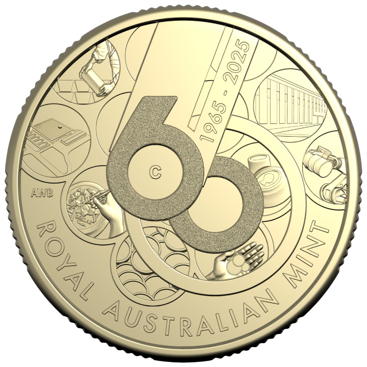 Zestaw 4 monet: 60th Anniversary of the Royal Australian Mint Brąz Aluminiowy 2025 Mintmark & Privy Mark
