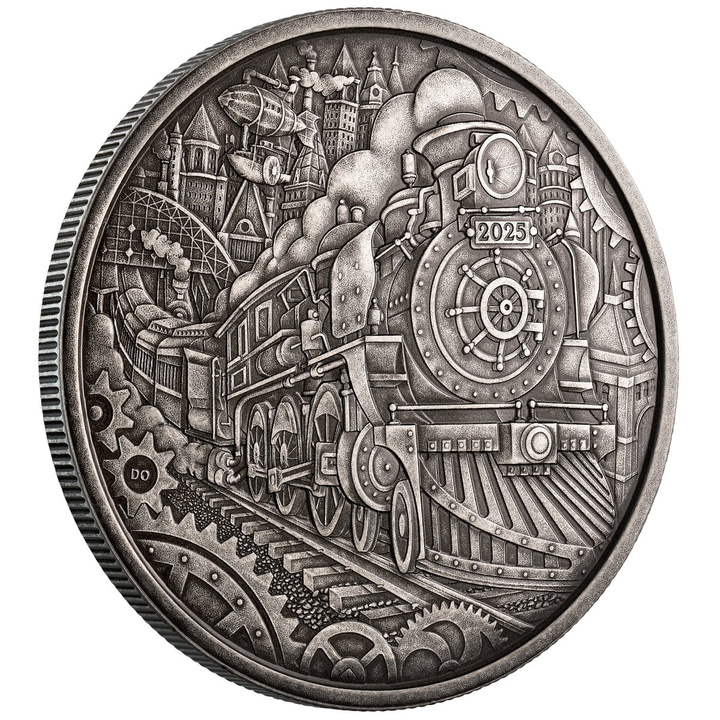 Canada: A Whimsical Tale - Steam Locomotive 3 uncje Srebra 2025 Antiqued Coin