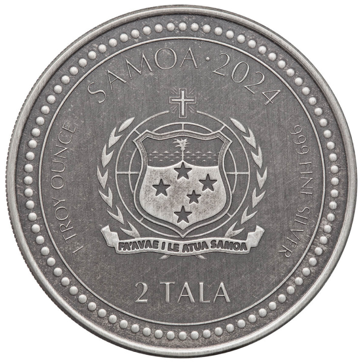 Samoa: Año del Dragón 1 oz Plata 2024 Antiqued Coin