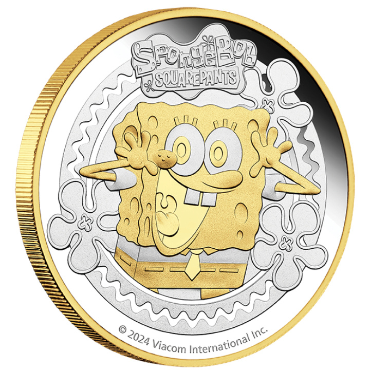 Tuvalu: SpongeBob SquarePants 2 oz Silver 2024 Gilded Proof