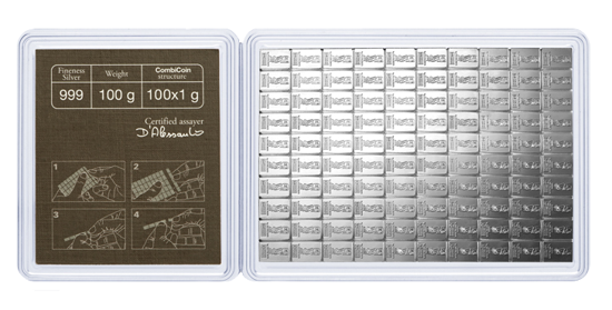 100 x 1g Sztabko Moneta Srebra CombiCoin Valcambi 2012