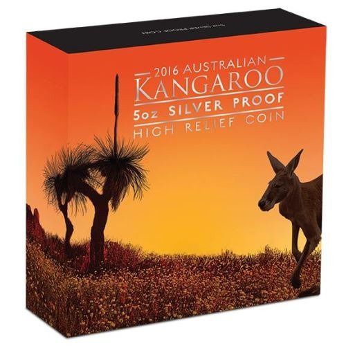 Kangourou australien 5 onces d'argent 2016 Haut relief