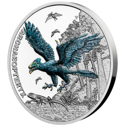 Niue: Mundo Prehistórico - Archaeopteryx coloreado $1 Plata 2023 Proof