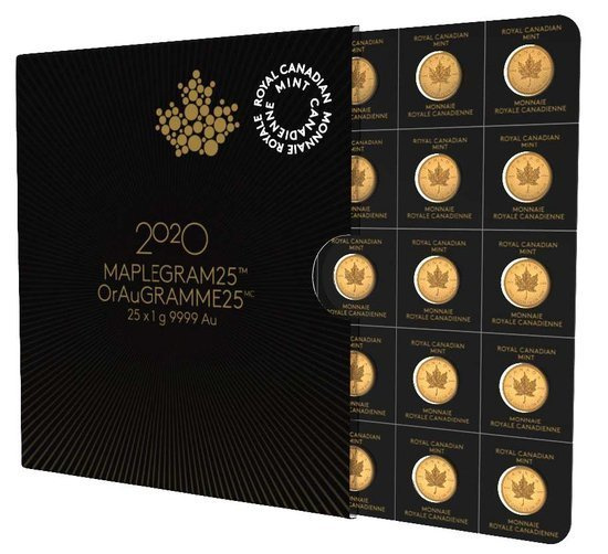 Hoja de Arce Canadiense 25 x 1 gramo Oro 2020