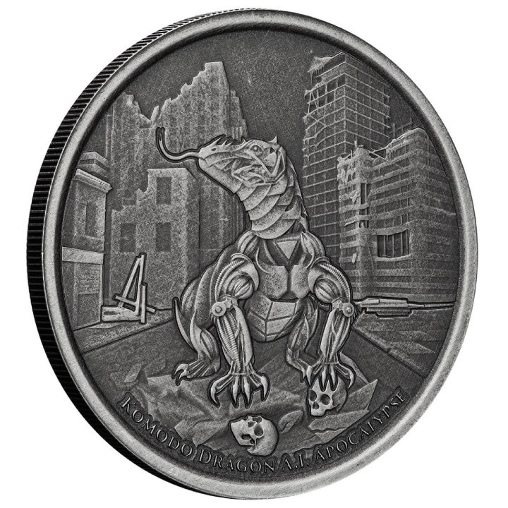 Tokelau: Komodo Dragon A.I. Apocalypse 1 oz Silber 2022 Antiqued Coin