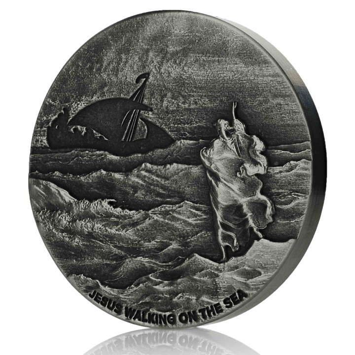 Niue: Biblical - Jesus Walking on the Sea 2 oz Silber 2020 Proof Antiqued Coin