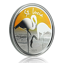 St. Lucia: Flamingo coloured 1 oz Silver 2019 Proof