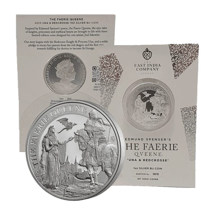 St Helena: Faerie Queene - Una & Redcrosse 1 oz Silber 2023 (coin in the card)