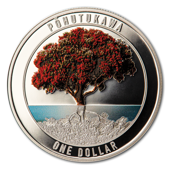 Pohutukawa colorato 1 oncia d'argento 2021 Proof
