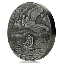 Niue: Biblické - Mojžíš na Nilu 2 unce stříbra 2019 Proof Antiqued Coin