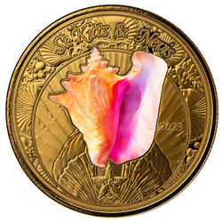 St. Kitts & Nevis: Conch Shell kolorowany 1 uncja Złota 2023 Proof