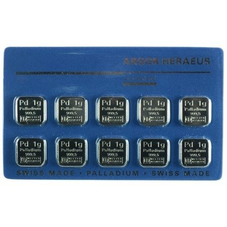 10 lingots de palladium Argor Heraeus de 1 gramme