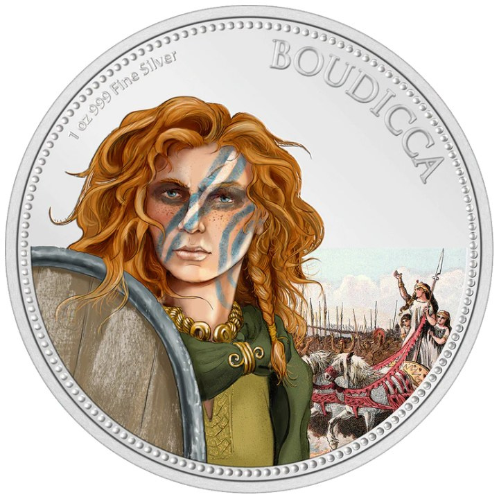 Niue : Femmes dans l'histoire - Boudicca colorée 1 once d'argent 2022 Proof