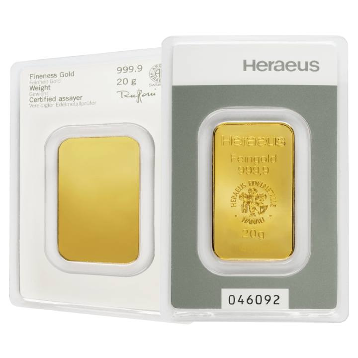 Heraeus 20 g aranytömb