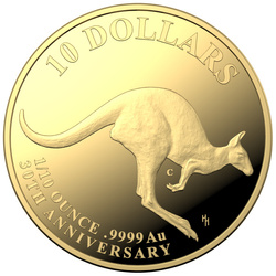 RAM : Kangaroo Series 30th Anniversary – Mob of Thirty 1/10 oz Gold 2023 Proof C" Mintmark 
