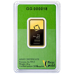 Lingotto Valcambi “Green Gold” 20 grammi d'oro LBMA GD Refiner
