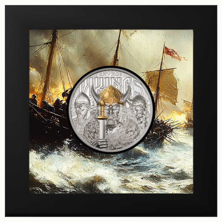 Cook Islands: Savage Vikings pozłacany 3 uncje Srebra 2026 Proof
