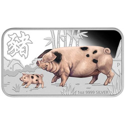 Tuvalu : Lot de 4 lingots Lunar II : Année du cochon colorée 4 x 1 once d'argent 2019 Proof