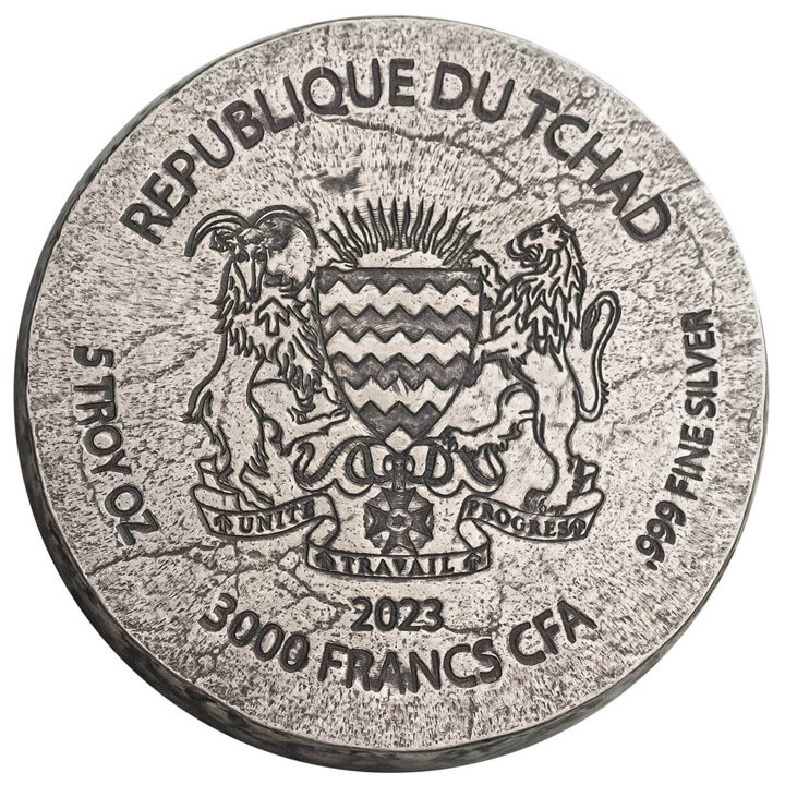 Czad: ERS - Amenhotep IV 5 uncji Srebra 2023 Antiqued Coin