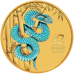 Perth Mint: Lunar III - Rok hadí kolorovaný 1/10 unce zlata 2025 
