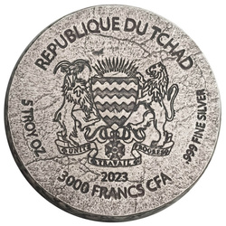 Czad: ERS - Amenhotep IV 5 oz Plata 2023 Moneda Antigua