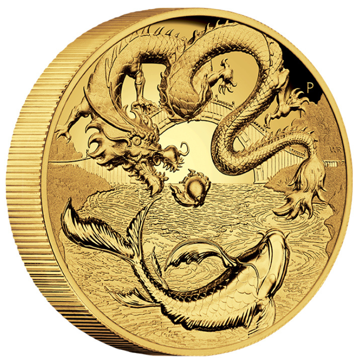 Miti e leggende cinesi: Drago e Koi 1 oncia d'oro 2023 Proof Ultra Alto Rilievo