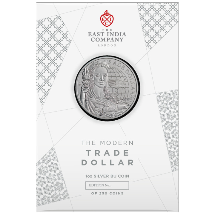 St Helena Modern US Trade Dollar 1 oncia d'argento 2023 (moneta in cartoncino)