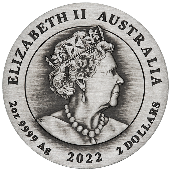 Čínské mýty a legendy: Drak 2 unce stříbra 2022 Antikizovaná mince