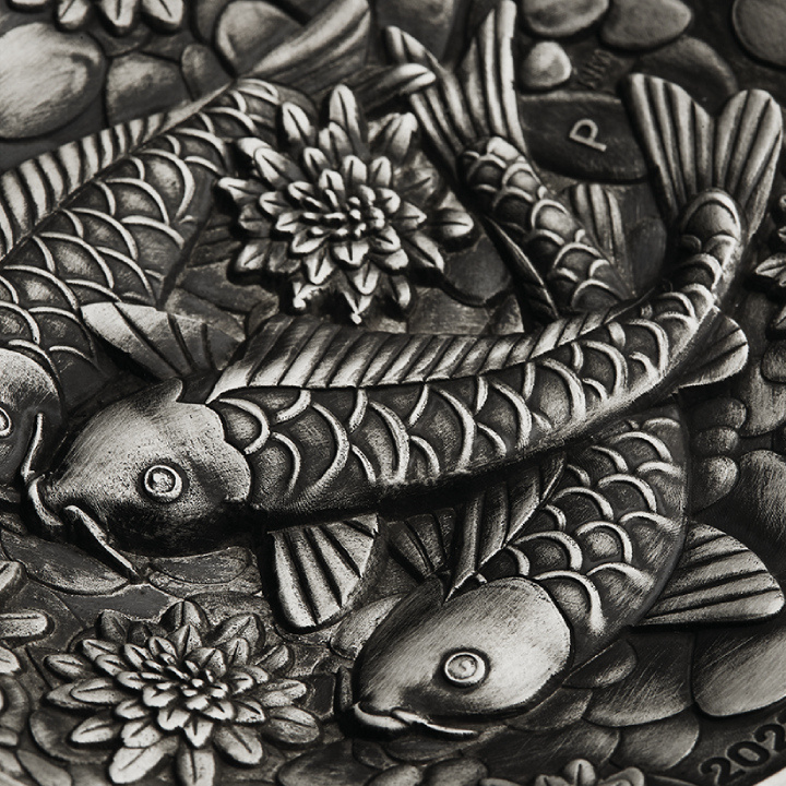 Koi Fish 2000 grams Silver 2023 High Relief Antiqued Coin