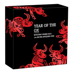 Lunar III: Year of the Ox Gilded 1 oz Silver 2021 Rotating Charm Antiqued Finish