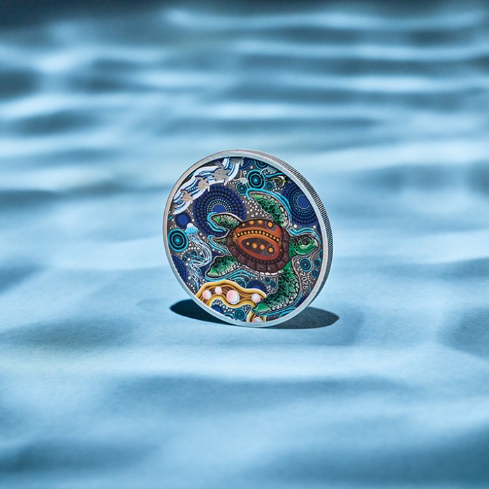 Monedă din argint The Perth Mint: Turtle Yaunati colorată 2 uncii de argint 2026 Antiqued