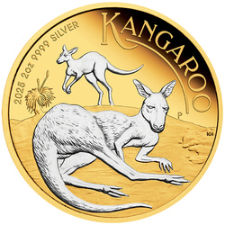 Canguro australiano placcato in oro 2 once d'argento 2025 Reverse Proof