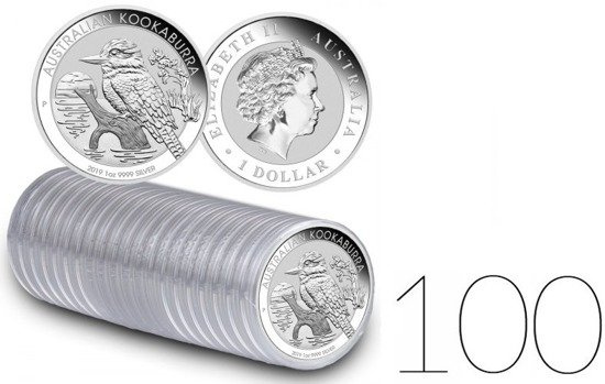 Kookaburra 1 uncja Srebra 2019 PAKIET 100 SZTUK