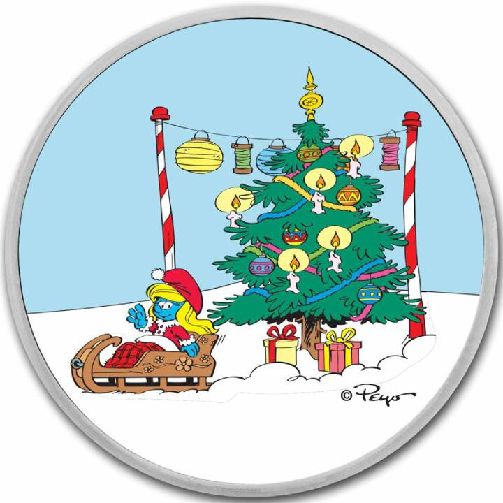 Niue: Smurfette Christmas coloured 1 oz Silver 2023 Slab Coin
