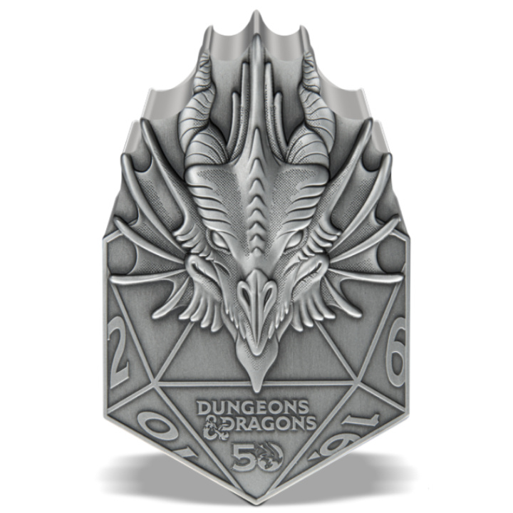 Niue: Dungeons & Dragons 50th Anniversary - Red Dragon D20 2 uncje Srebra 2024 Antiqued Coin