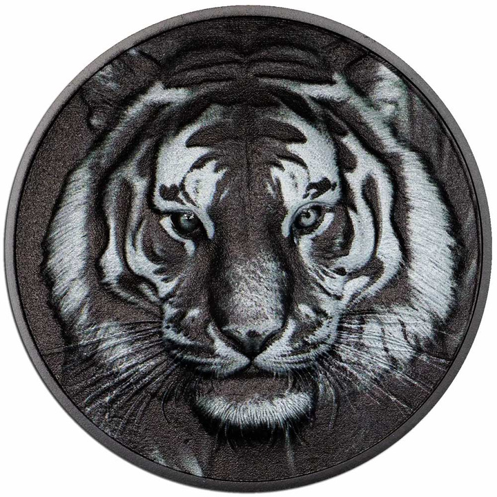 Isole Cook: Black and White - Tigre 1 oncia d’argento 2025 Obsidian Black Proof