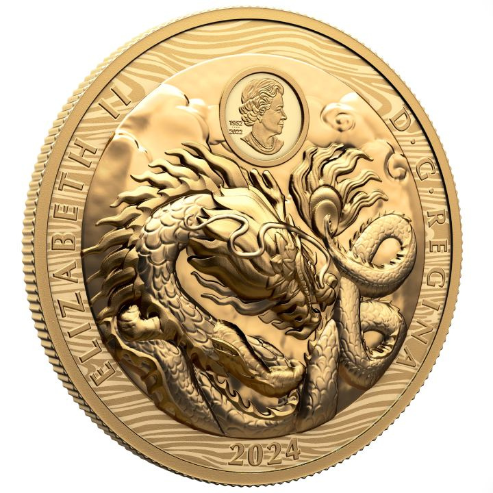 Canada: Anno del Dragone $350 Oro 2024 Proof Extraordinarily High Relief