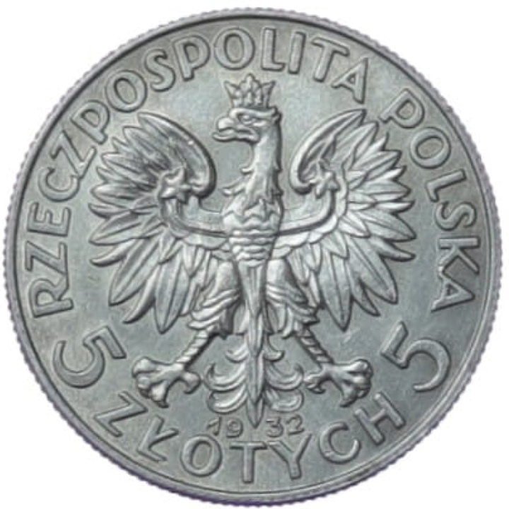 Poland: "Head of a Woman" Jadwiga 5 zloty Silver Random Year