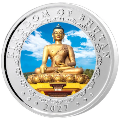Monnaie en argent Bhoutan : Année lunaire du Mouton colorisée 1 once d'argent 2027 Proof Ultra High Relief