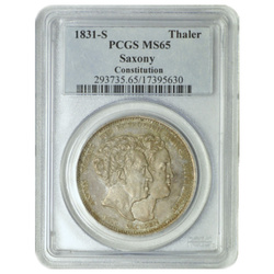 Germania Saxonia Anton Thaler comemorativ Argint 1831-S PCGS MS65