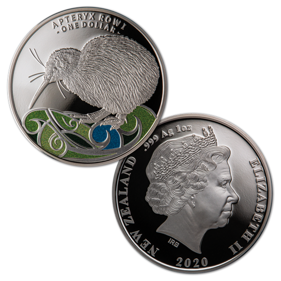 Kiwi coloured 1 oz Silver 2020 Proof