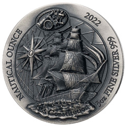Rwanda: Nautical Ounce - USS Constitution 3 oz Silver 2022 Antique Finish