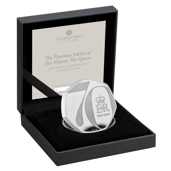 Jubileo de Platino de Su Majestad la Reina Moneda de Plata 50p 2022 Proof Piedfort