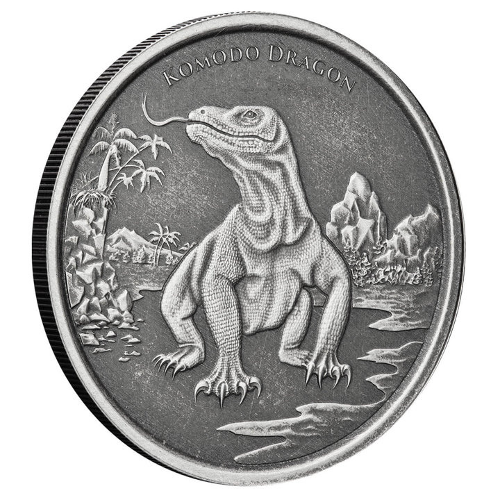 Tokelau: Dragón de Komodo 1 oz Plata 2022 Acabado Antiguo