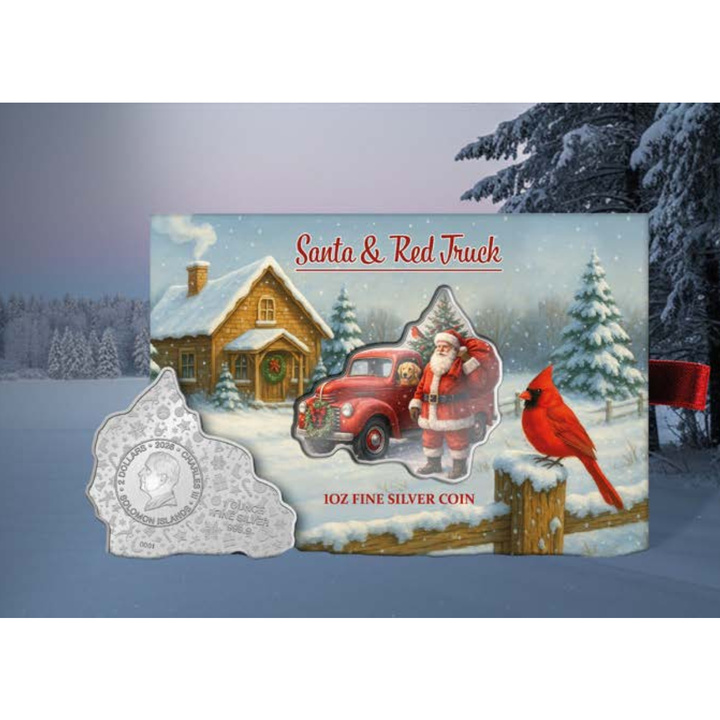 Silver Coin Solomon Islands: Santa & Red Truck colored 1 oz Silver 2026 Reverse Proof
