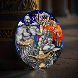 Niue: Aladdin & the Wonderful Lamp kolorowany/pozłacany 2 uncje Srebra 2025 Antiqued Coin