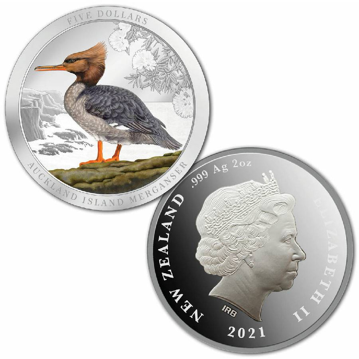 New Zealand Merganser Colorized 2 oz Silver 2021 Proof