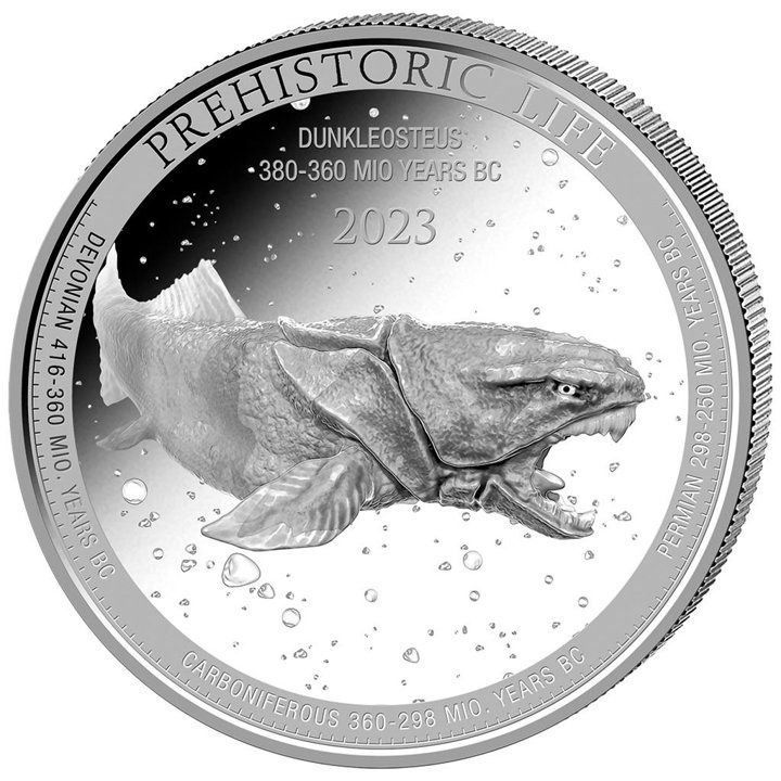 Kongo: Prehistorický život – Dunkleosteus 1 unce stříbra 2023